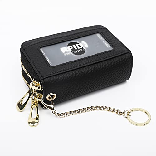 imeetu RFID Credit Card Holder, Small Leather Double Zipper Card Case Wallet for Women (Max,Yellow Gree) - Image 2