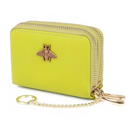 imeetu RFID Credit Card Holder, Small Leather Double Zipper Card Case Wallet for Women (Max,Yellow Gree) - Image 1