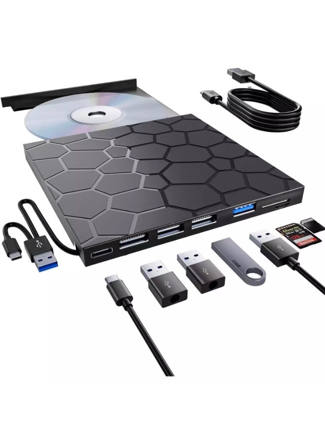 External CD/DVD Drive for Laptop, Portable DVD Player for Laptop, 8 in 1 USB 3.0 CD/DVD-ROM +/-RW CD Burner,cd drive external usb cd reader Compatible with Laptop Desktop Mac,Windows 11/10/8/7 Linux - Image 1