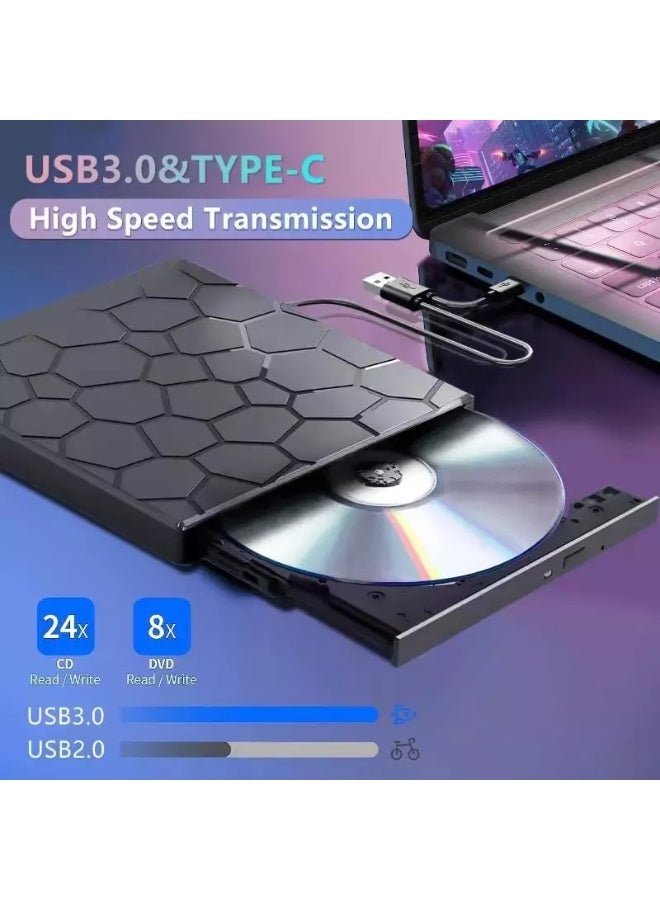 External CD/DVD Drive for Laptop, Portable DVD Player for Laptop, 8 in 1 USB 3.0 CD/DVD-ROM +/-RW CD Burner,cd drive external usb cd reader Compatible with Laptop Desktop Mac,Windows 11/10/8/7 Linux - Image 4