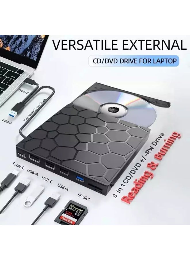 External CD/DVD Drive for Laptop, Portable DVD Player for Laptop, 8 in 1 USB 3.0 CD/DVD-ROM +/-RW CD Burner,cd drive external usb cd reader Compatible with Laptop Desktop Mac,Windows 11/10/8/7 Linux - Image 5
