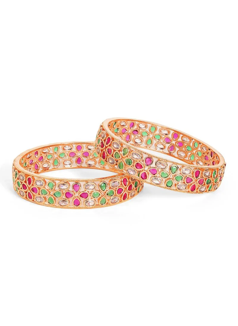 برياسي Set Of 2 Plated Crystal -Studded Bangles