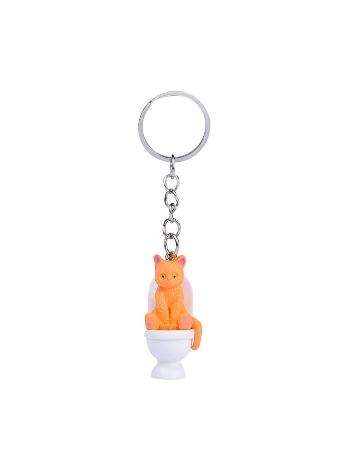 Creative Cartoon Toilet Cat Keychain Funny Toy Animal Key Ring for Women Men DIY Car Handbag Phone Case Pendant Accessories Gift-Color:A