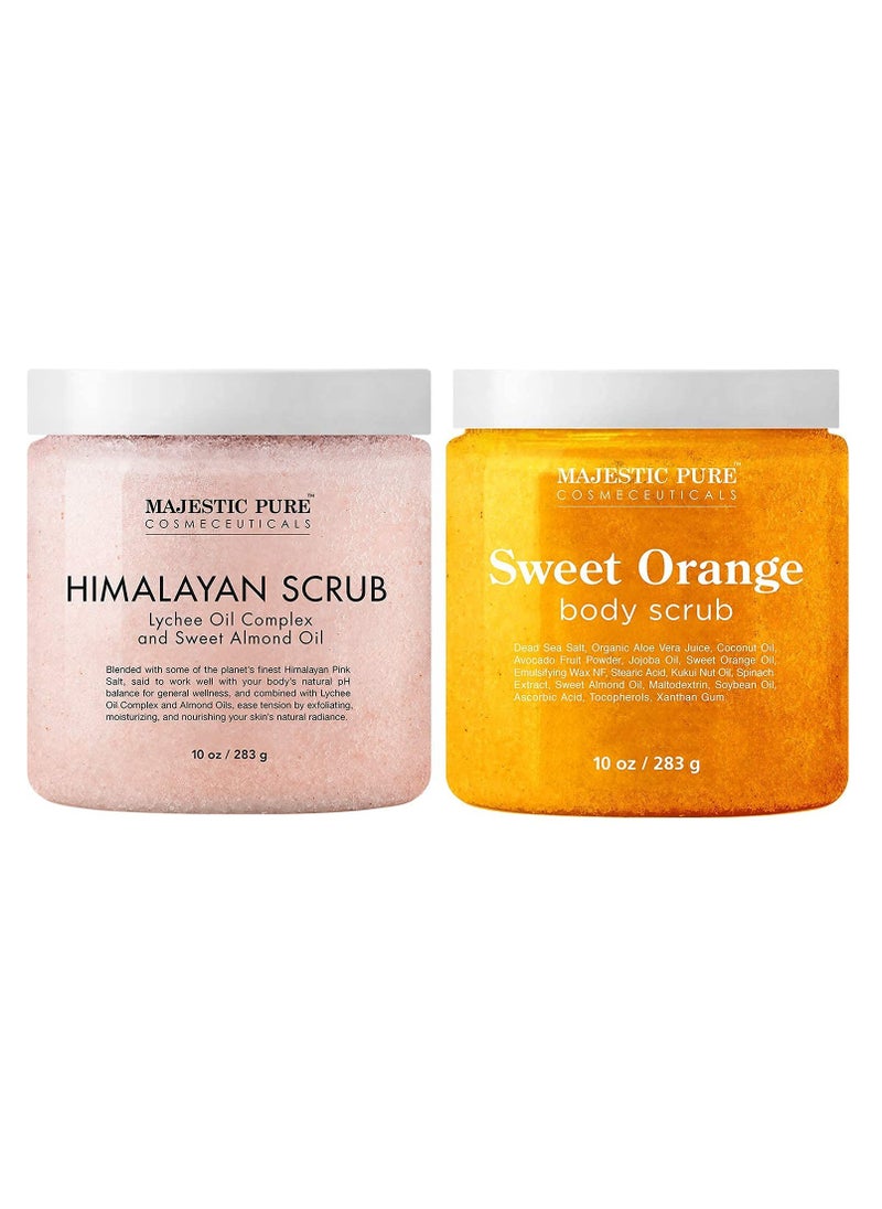 Majestic Pure Majestic Pure Himalayan Salt Scrub and Orange Scrub Bundle – Exfoliating and Moisturizing Body scrub Combo  - Image 1