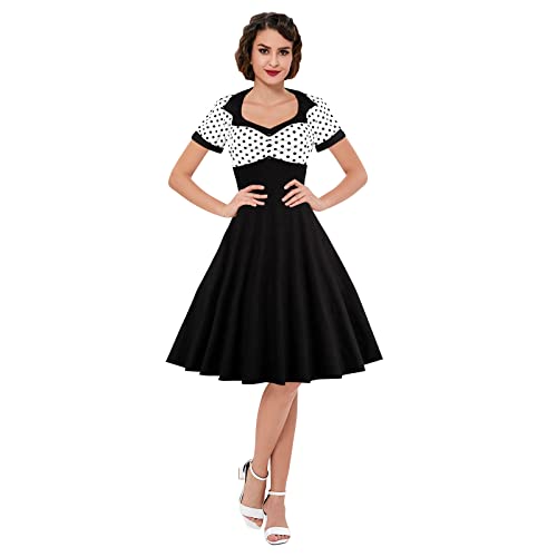KILLREAL Women's Vintage Style 1950's Retro Short Sleeve Polka Dot Printed Swing Cocktail Dress Black 3X-Large - Image 1