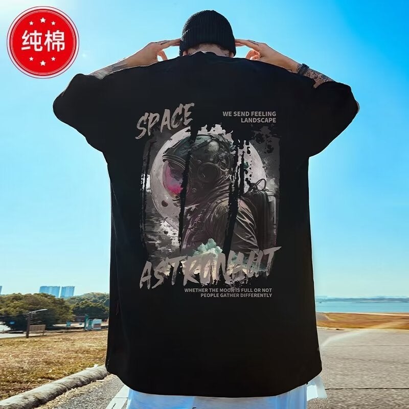 Short-Sleeved T-Shirt Men's Summer 2025 Cartoon Printed Cotton Loose Boys' American Half-Sleeved Oversize T-Shirt - Image 5