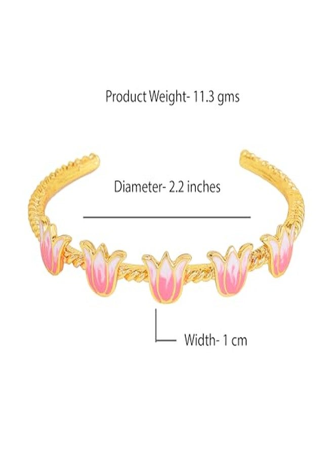استيل أساور إستيل للمجوهرات للنساء، مطلية بالذهب، باللونين الوردي والأبيض، مزينة بالمينا، بتصميم زهرة اللوتس الجذابة، قابلة للتعديل، أنيقة ومتعددة الاستخدامات للنساء والفتيات - Image 5