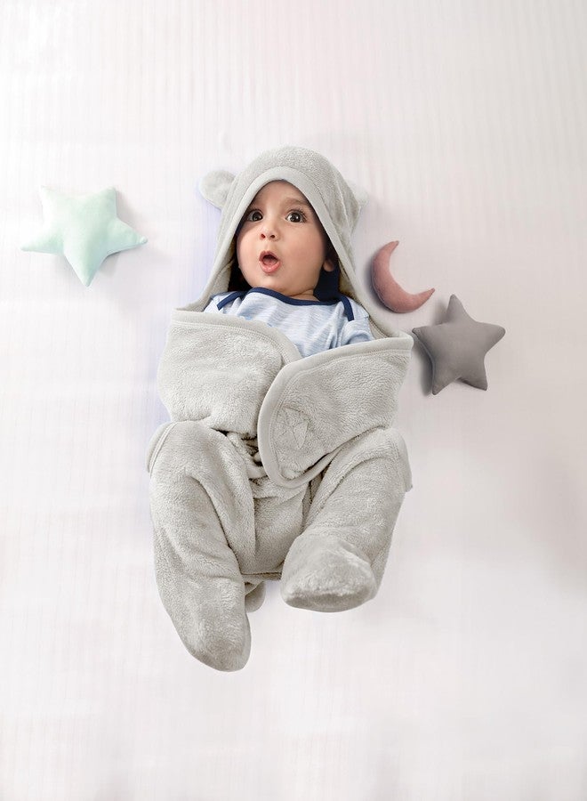 Mi Arcus Ultra Soft Knitted Hooded Wearable Swaddle Wrapper Blanket for Newborns (Boys & Girls), 0-6 Months - Grey, 75x72 cm - Image 1