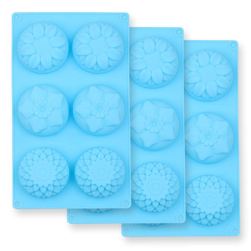 homEdge 6Cavity Silicone Flowers Shaped Mold Set of 3PCS Non Stick Silicone Mixed Sunflowers Daisy Mold for Candy Chocolate Jelly Ice Cube 3 Styles Flowers - Image 1