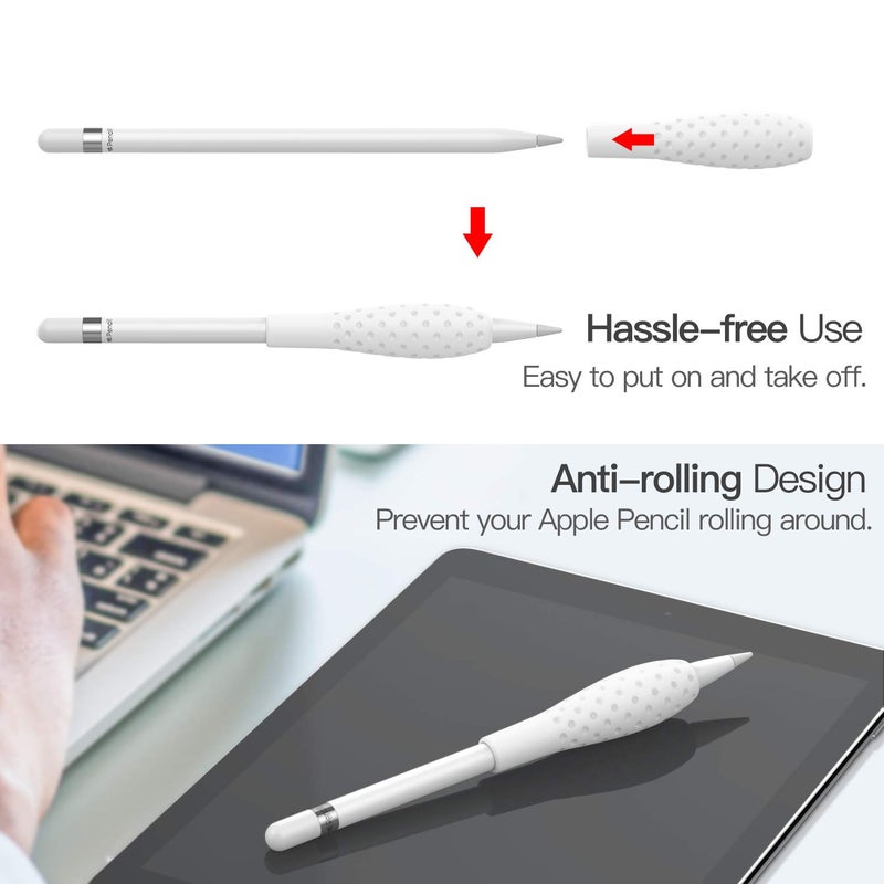 MoKo [2 Pack] Silicone Grip Holder Ergo Protective Sleeve Cover Case Accessories Compatible with Apple Pencil 1st / 2nd Generation, White & Gem Green