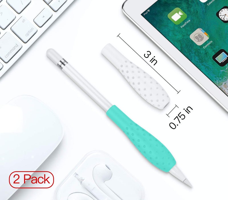 MoKo [2 Pack] Silicone Grip Holder Ergo Protective Sleeve Cover Case Accessories Compatible with Apple Pencil 1st / 2nd Generation, White & Gem Green