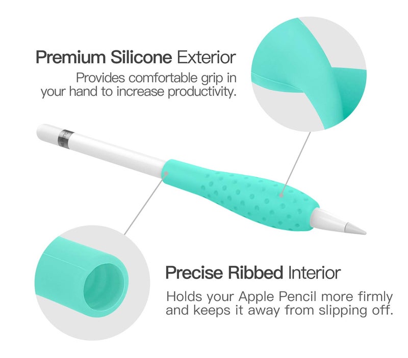 MoKo [2 Pack] Silicone Grip Holder Ergo Protective Sleeve Cover Case Accessories Compatible with Apple Pencil 1st / 2nd Generation, White & Gem Green