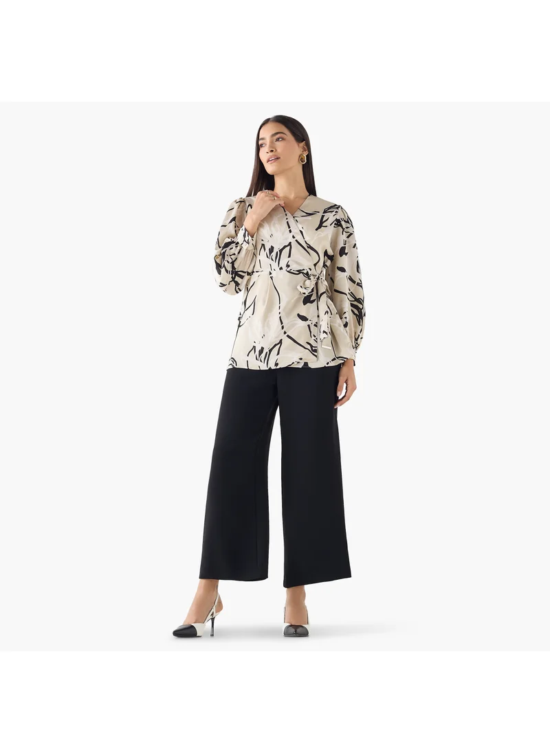 ايكونيك Iconic Print Wrap Top with Tie-Up Belt