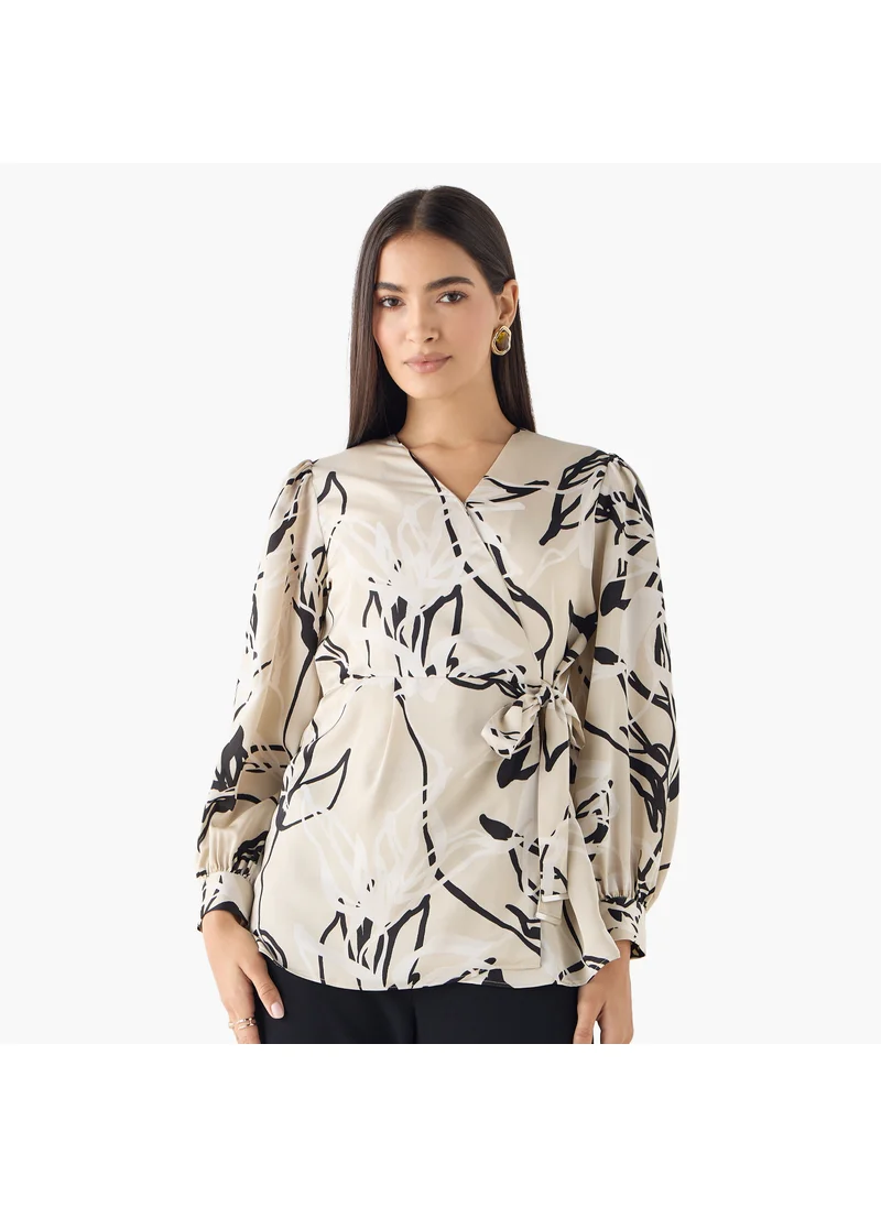 ايكونيك Iconic Print Wrap Top with Tie-Up Belt