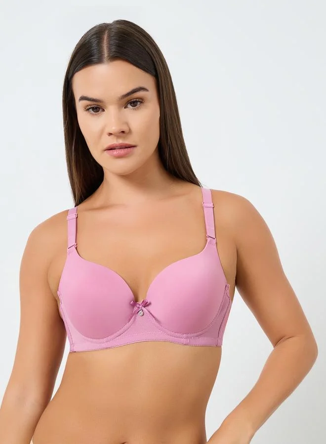 Styli Multi Pack of 2 - Padded Wired Solid Balconette Bra with Metal Trim for Women | Best Price UAE