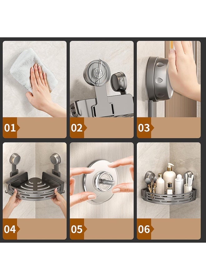 2 PCS Bathroom Shelf Stainless Steel Shower Caddy Organizer Suction Cup Rustproof Aluminum No Drilling Wall Mounted Storage Rack for Bathroom Shower Kitchen - Image 2