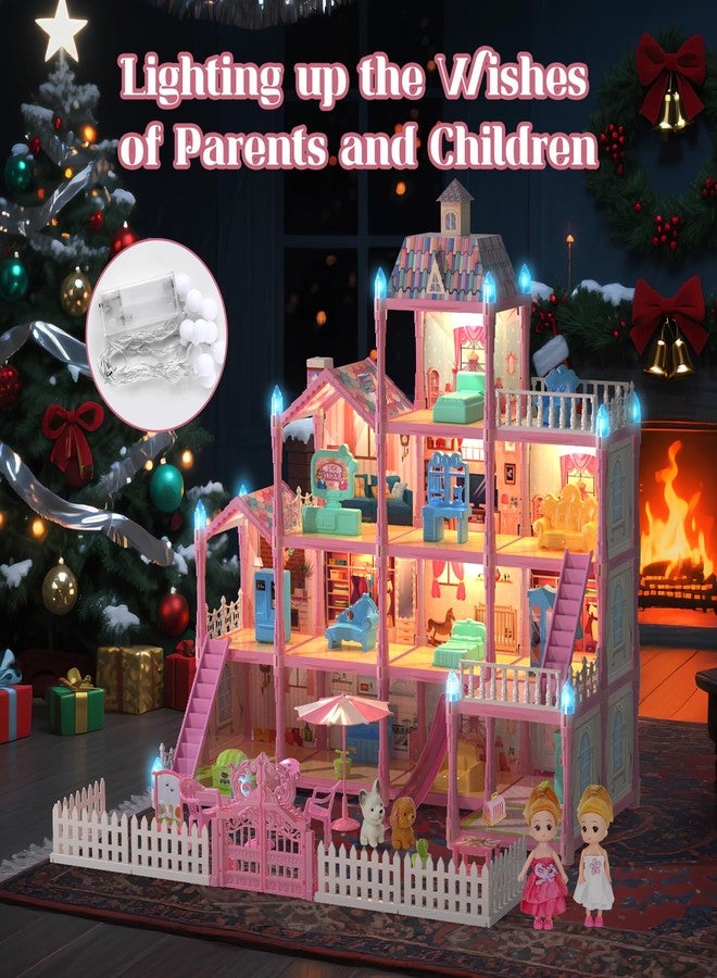 Randhar Doll House for Girls with Lights, 3 Dolls, 4 Floors -13 Rooms, 7 Sets of Furniture and Accessories, Design and Build Gift for 3 4 5 6 7 8+ Year Old Girls - Image 3