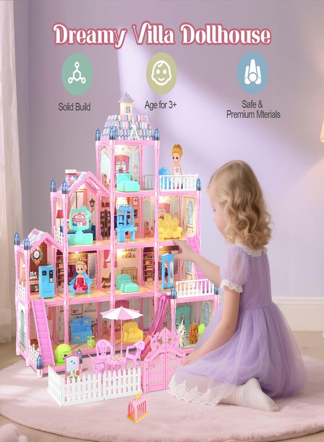 Randhar Doll House for Girls with Lights, 3 Dolls, 4 Floors -13 Rooms, 7 Sets of Furniture and Accessories, Design and Build Gift for 3 4 5 6 7 8+ Year Old Girls - Image 5