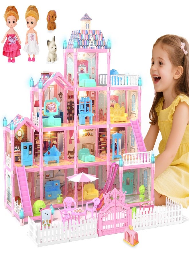 Randhar Doll House for Girls with Lights, 3 Dolls, 4 Floors -13 Rooms, 7 Sets of Furniture and Accessories, Design and Build Gift for 3 4 5 6 7 8+ Year Old Girls - Image 1