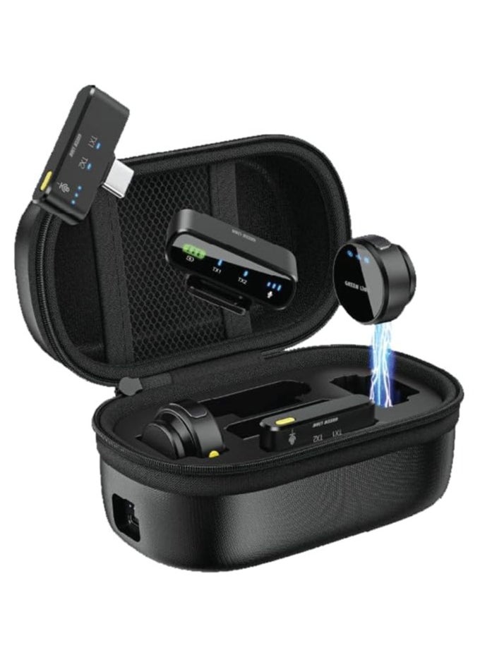 GREEN LION 3 In 1 Microphone GM-85X / LED Display / Noise Reduction Mode / Includes: Type-C, Camera, Lightning Receiver/ 360° Omnidirectional / 3-Level Volume / Ultra-Mini Microphone - Black  - Image 1