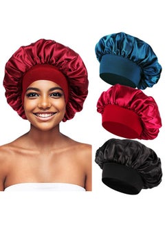 Himoswis 3 Pcs Satin Bonnets For Black Women,Hair Bonnet For Sleeping,Satin Bonnet For Curly Hair,Bonnet For Men,Bonnets Pack A  - Image 1
