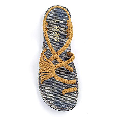 Plaka Palm Leaf Flat Summer Sandals for Women | Perfect for The Beach Walking & Dressy Occasions | Sand Yellow | Size 10 - Image 1