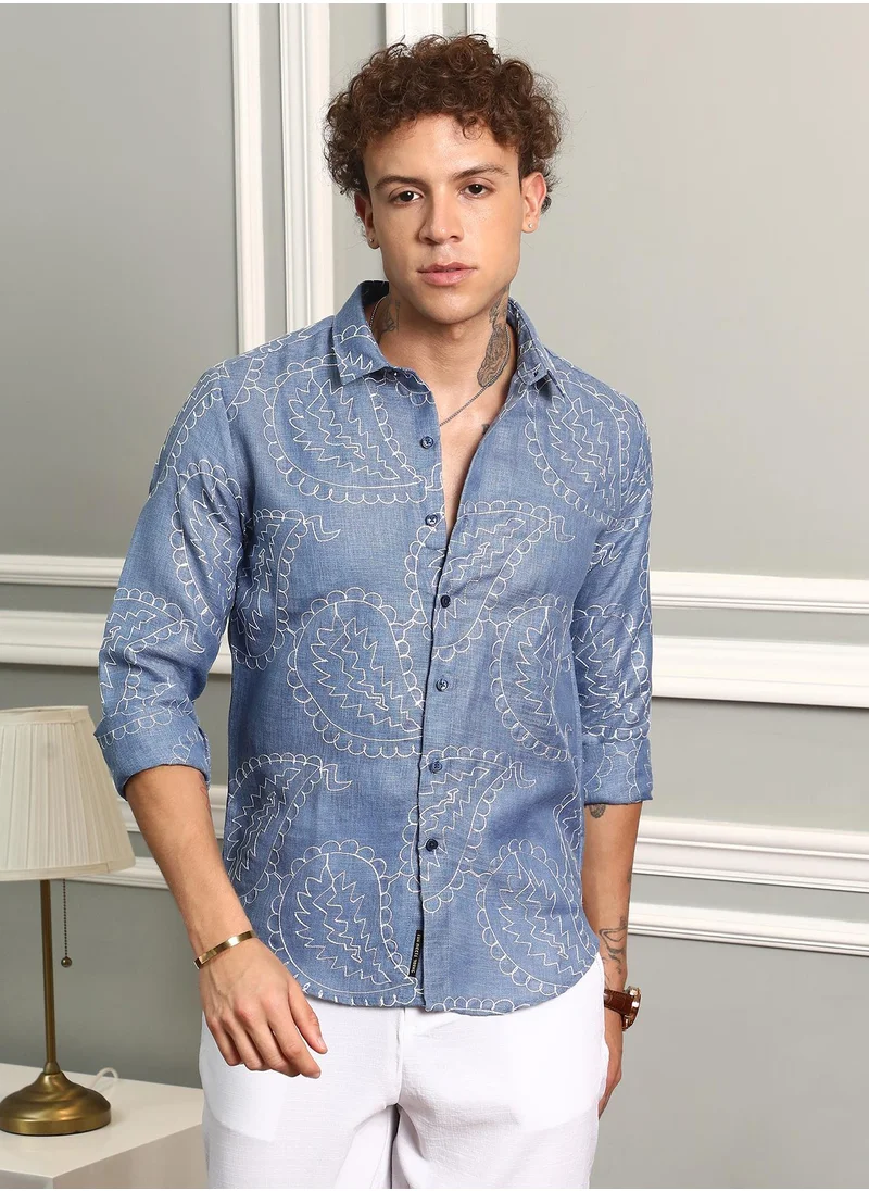 Campus Sutra Paisley-Lined Shirt