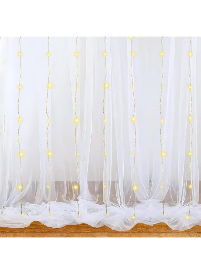 1iAM 3 قطع من شبكة إضاءة زخرفية بيضاء، قطعتان كبيرتان مخيطتان بشريط من النايلون، قابلة لإعادة الاستخدام، ناعمة وخالية من التجاعيد، 85 × 5 أقدام لكل شبكة ديكور خلفية، قطعة واحدة من ضوء الأرز بطول 11 مترًا لأي حفلة أو مناسبة