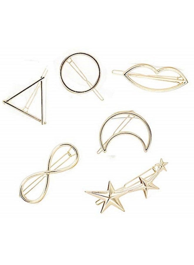 Blubby Hair Clip Pins Large Metal Hair Clips Golden Bronze Butterfly for Girls and Women - Minimalist Dainty Round Geometric Design Barrettes & Clamps Hair Accessory for Parties & Daily, Pack of 6