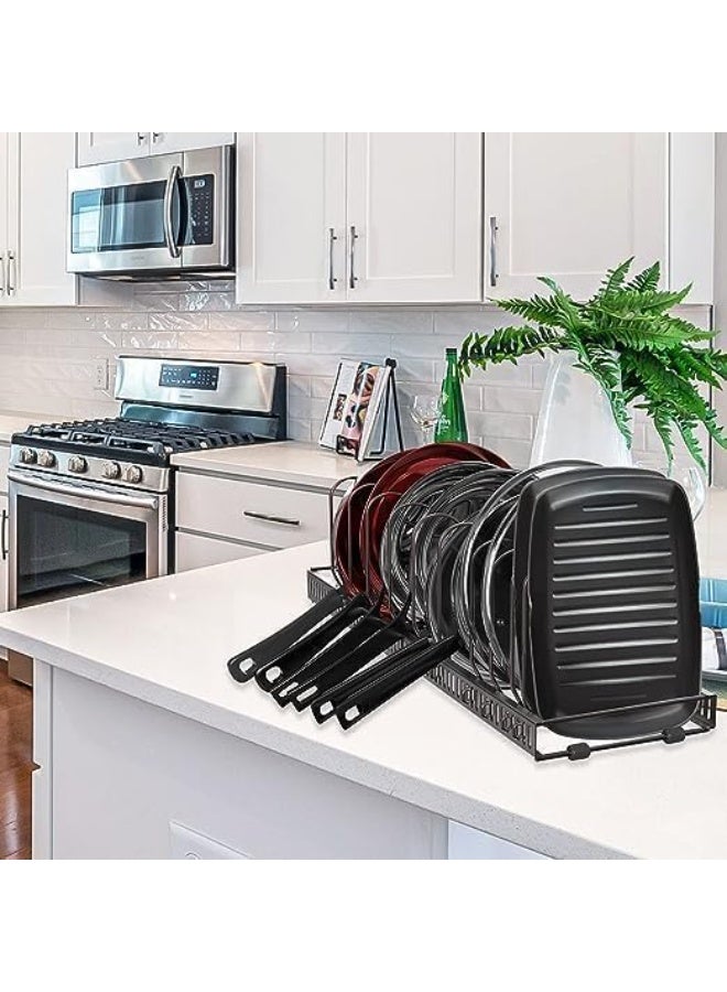 CAZADORA Ultimate Adjustable Pan Holder Cabinet Organizer for Kitchen Storage and Space Saving, Heavy Duty Stainless Steel  Pan Rack with 10 Adjustable Dividers, Linear Pot and Pan Organizer for Cabinets, Countertops and Drawers, Cookware Storage Solution for Pots, Frying Pans, Sauce Pans, Lids and Bakeware, Expandable Design for Efficient Cabinet Utilization, Black Durable Metal Organizer for Home Kitchens, Apartments and Professional Cooking Spaces, Easy Assembly Tool-Free Setup, Strong Load Bearing Structure for Daily Use, Practical Kitchen Organization System for Modern Homes in Saudi Arabia - Image 3