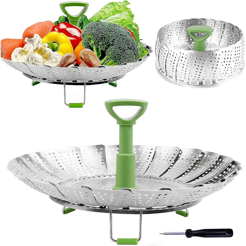 Consevisen Vegetable Steamer Basket for Cooking Food, Stainless Steel Veggie Steam Basket for Pot, Folding Expandable Steaming Insert with Extendable Handle Fits Various Size Pot, 5.1 to 9 - Image 1