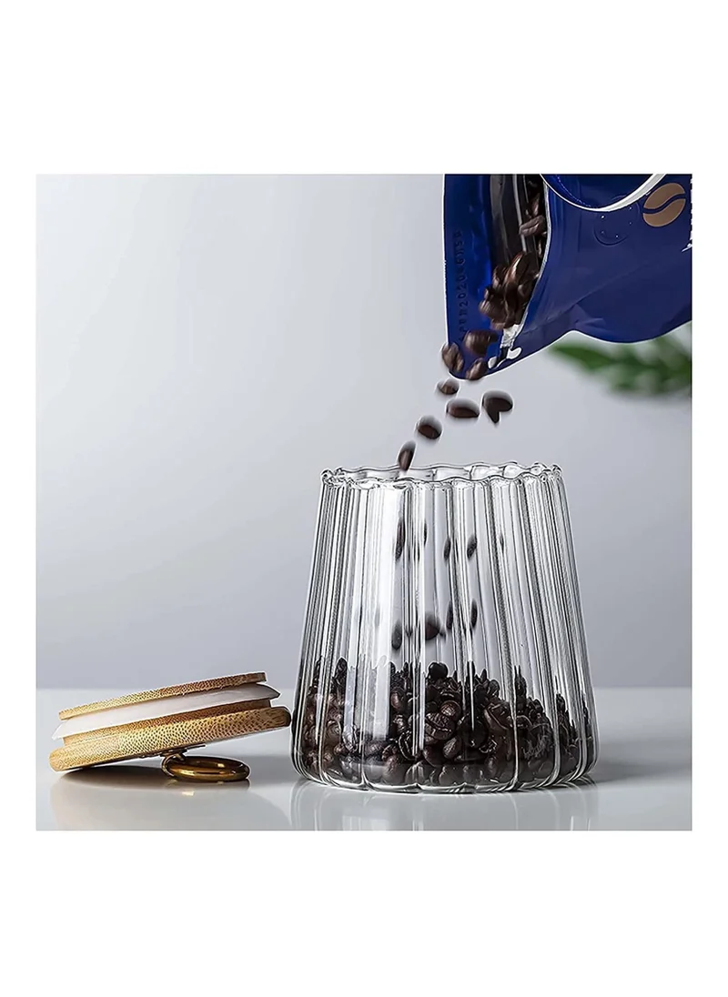 1Chase Borosilicate Glass Storage Jar With Airtight Bamboo Lid and Metal Handle (Set Of 2), 600 ML Taper