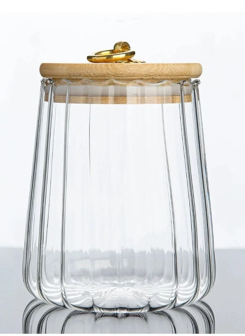 1Chase Borosilicate Glass Storage Jar With Airtight Bamboo Lid and Metal Handle (Set Of 2), 600 ML Taper