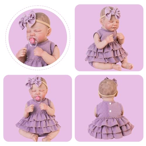 Aori Lifelike Baby Dolls Clothes 20 Inch Purple Dress Clothing Set for 17-20 in Realistic Newborn Doll Girls - Image 5