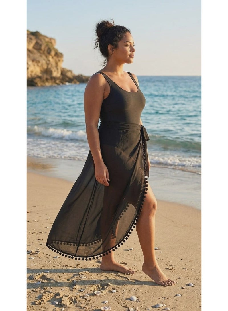 كاش مايوة من الشيفون One Size لجميع المقاسات من XS الى 2XL متعدد الالوان والاشكال (اسود كور) - Image 2