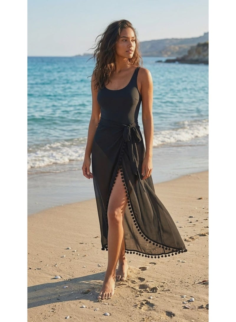 كاش مايوة من الشيفون One Size لجميع المقاسات من XS الى 2XL متعدد الالوان والاشكال (اسود كور) - Image 3