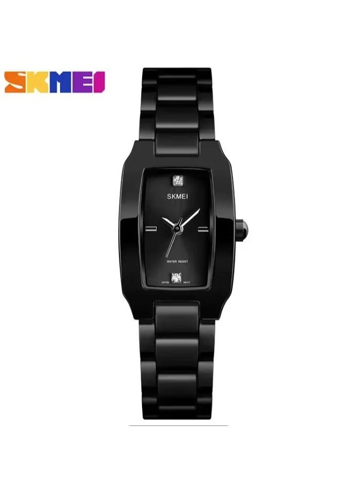 SKMEI luxury women's watch with rhinestone, water resistant, modern fashion and high quality, durable black bracelet for women 