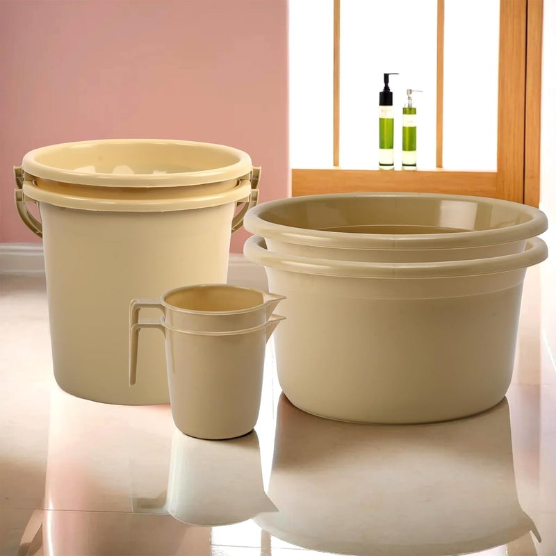 Urbane Home Urbane Home Set of 6 Bathroom Combo Set Bathing Set Bathware Set Bathroom Accessories Set 2 Piece Tub2 Piece Bucket 2 Piece Mug Combo Set for Bathroom Beige  - Image 1