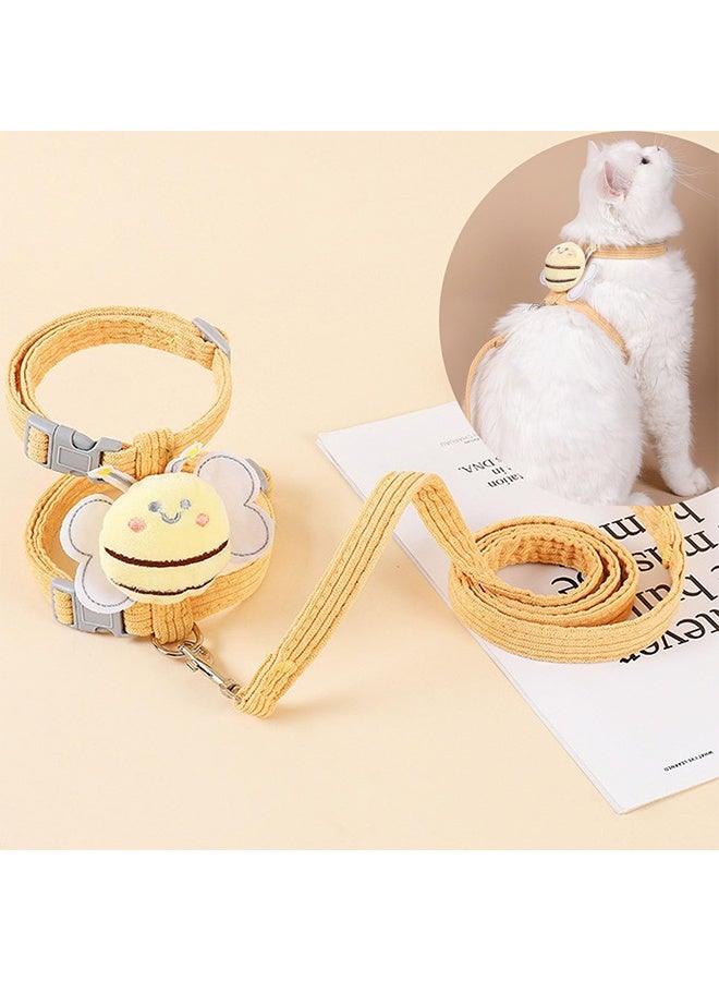 مجموعة حزام للقطط، حزام قابل للتعديل مقاوم للهروب، مناسب للقطط الكبيرة والصغيرة، حزام خفيف الوزن وناعم بنقشة نحلة لطيفة (نحلة صفراء منقوشة، مناسب للقطط من 7.0 إلى 16.5 رطل) - Image 5