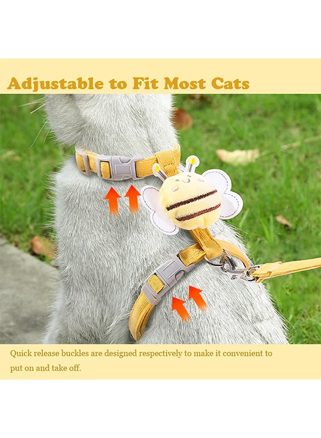مجموعة حزام للقطط، حزام قابل للتعديل مقاوم للهروب، مناسب للقطط الكبيرة والصغيرة، حزام خفيف الوزن وناعم بنقشة نحلة لطيفة (نحلة صفراء منقوشة، مناسب للقطط من 7.0 إلى 16.5 رطل) - Image 2
