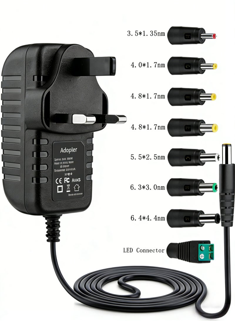 8 in 1 Universal 12V Power Adapter Connector Charging Cable with 8 Connector Trips for LED Strip Lights Wireless Router USB HUB Switches Security Cameras CCTV indoor and out door DVR Boxes TV Box Power - Image 1