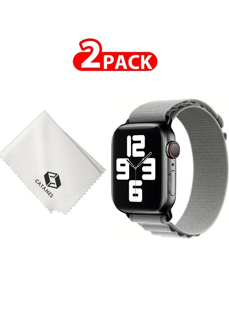 CATANES 2 Packs Of Apple Watch Band and Microfiber Cloth Alpine Loop Band 38mm 40mm 41mm Women Men Adjustable with Metal G-Hook Strap for iWatch Series 7/SE/6/5/4/3/2/1 Grey  - Image 1