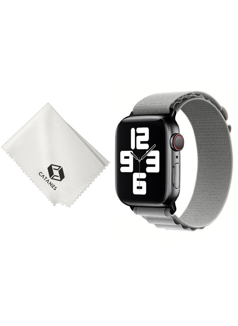 CATANES 2 Packs Of Apple Watch Band and Microfiber Cloth Alpine Loop Band 38mm 40mm 41mm Women Men Adjustable with Metal G-Hook Strap for iWatch Series 7/SE/6/5/4/3/2/1 Grey  - Image 2