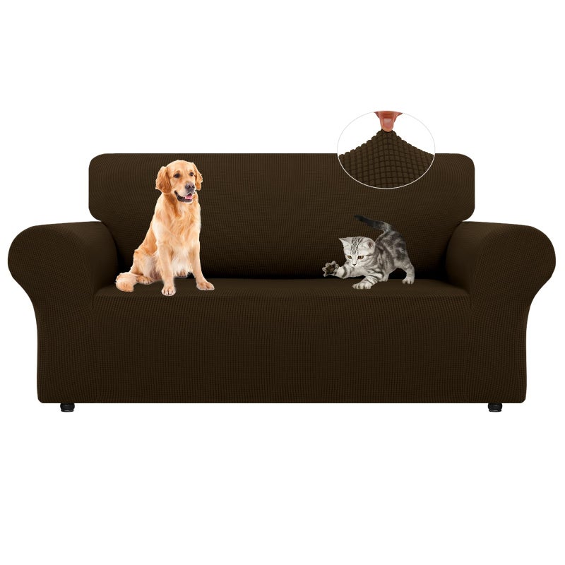 LURKA Stretch Loveseat Sofa Slipcovers 1 Piece Couch Covers for Sofa Furniture Protector Full Sofa Covers with Elastic Bottom for Kids and Dog Brown Medium