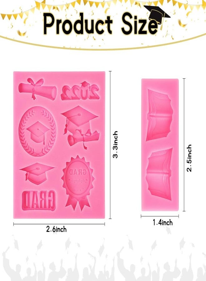 Yekepal Graduation Chocolate Molds, 2Pcs Silicone Graduation Molds for Chocolate, Grad Cap Diploma Fondant Mold Candy Baking Moulds for Handmade Cake Cupcake Ice Cube Jello Soap Grad Party Decorations, Pink - Image 2