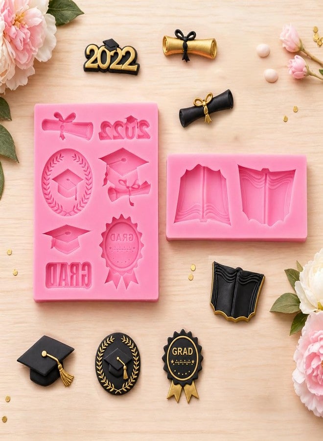 Yekepal Graduation Chocolate Molds, 2Pcs Silicone Graduation Molds for Chocolate, Grad Cap Diploma Fondant Mold Candy Baking Moulds for Handmade Cake Cupcake Ice Cube Jello Soap Grad Party Decorations, Pink - Image 4