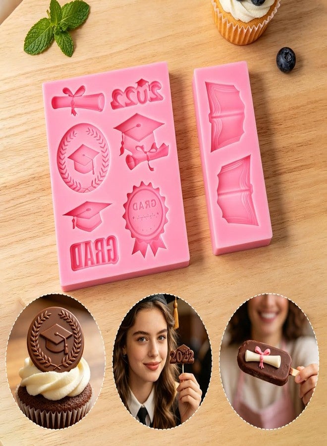 Yekepal Graduation Chocolate Molds, 2Pcs Silicone Graduation Molds for Chocolate, Grad Cap Diploma Fondant Mold Candy Baking Moulds for Handmade Cake Cupcake Ice Cube Jello Soap Grad Party Decorations, Pink - Image 5