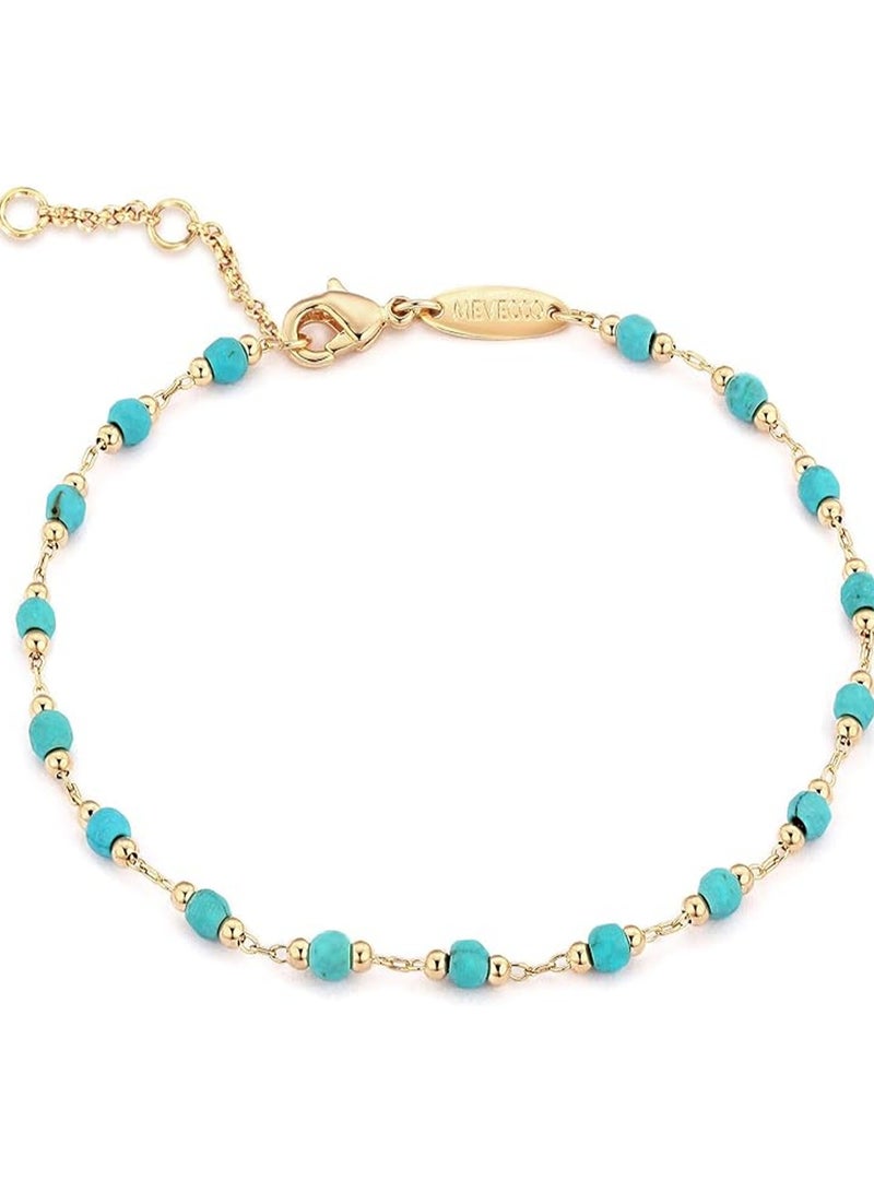 Handmade Lovely Satellite Diamond Cut Oval And Round Beaded Rope Chain Delicate Bracelet For Women, Brass, Gold, Nickel, Turquoise, Cubic Zirconia - Image 1