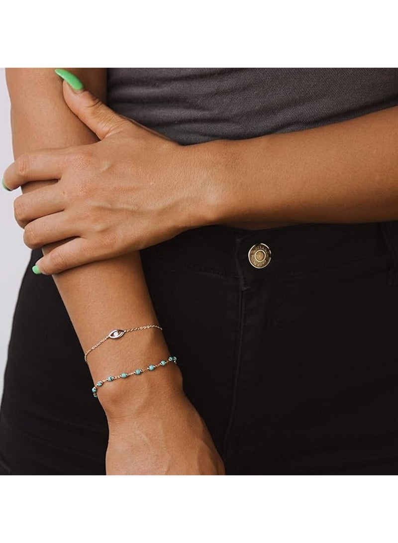 Handmade Lovely Satellite Diamond Cut Oval And Round Beaded Rope Chain Delicate Bracelet For Women, Brass, Gold, Nickel, Turquoise, Cubic Zirconia - Image 2