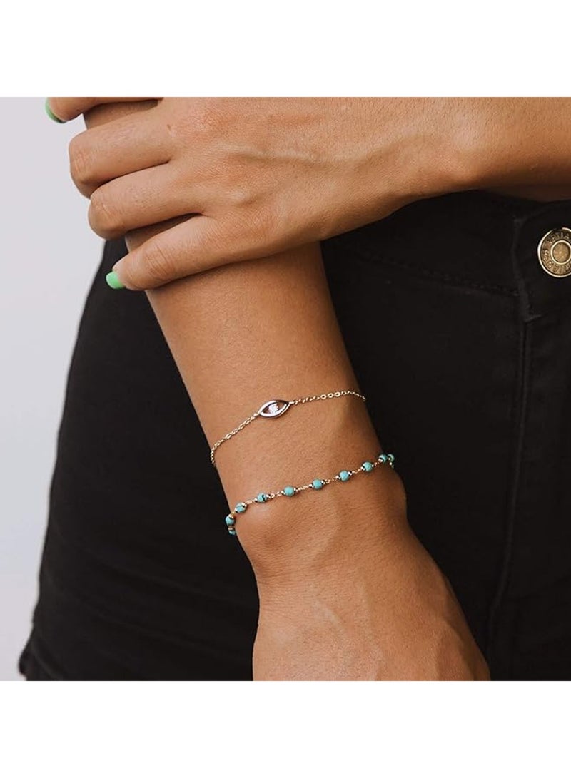 Handmade Lovely Satellite Diamond Cut Oval And Round Beaded Rope Chain Delicate Bracelet For Women, Brass, Gold, Nickel, Turquoise, Cubic Zirconia - Image 3